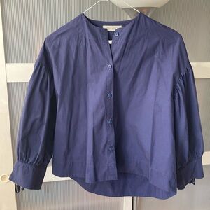 Ursa Minor - bell and blow-sleeved S (small) navy cotton blouse